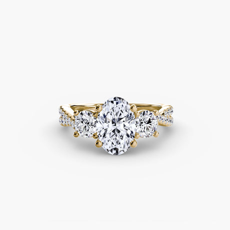 TRILOGIA Oval Cut pavé three-stone ring setting in Yellow Gold | SARATTI