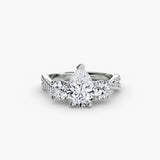 TRILOGIA – Pear Cut Pavé Three-Stone Ring Setting in 950 Platinum | SARATTI