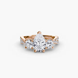 TRILOGIA – Pear Cut Pavé Three-Stone Ring Setting in Rose Gold | SARATTI
