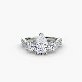 TRILOGIA – Pear Cut Pavé Three-Stone Ring Setting in White Gold | SARATTI