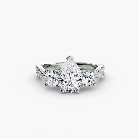 TRILOGIA – Pear Cut Pavé Three-Stone Ring Setting in White Gold | SARATTI