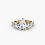 TRILOGIA – Pear Cut Pavé Three-Stone Ring Setting in Yellow Gold | SARATTI