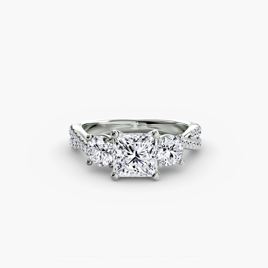 TRILOGIA – Princess Cut Pavé Three-Stone Ring Setting in 950 Platinum | SARATTI
