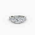 TRILOGIA – Princess Cut Pavé Three-Stone Ring Setting in White Gold | SARATTI