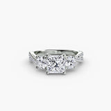 TRILOGIA – Princess Cut Pavé Three-Stone Ring Setting in White Gold | SARATTI