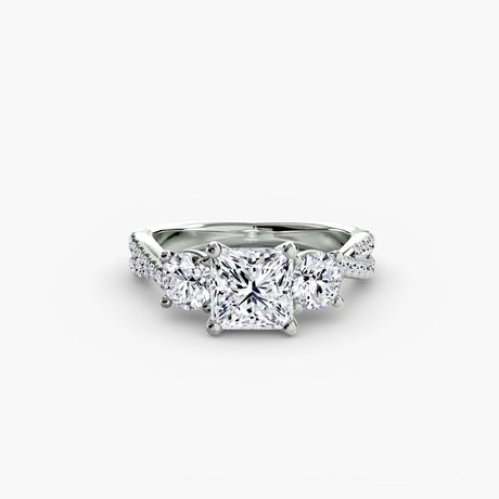 TRILOGIA – Princess Cut Pavé Three-Stone Ring Setting in White Gold | SARATTI