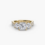 TRILOGIA – Princess Cut Pavé Three-Stone Ring Setting in Yellow Gold | SARATTI