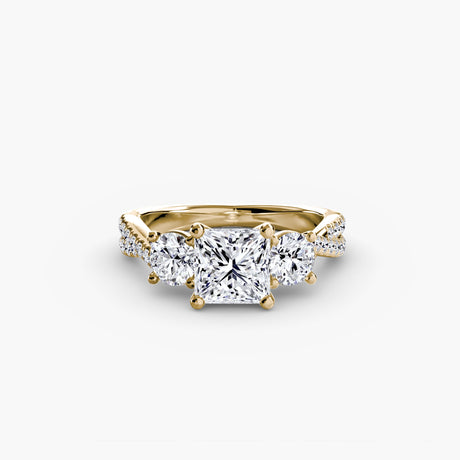 TRILOGIA – Princess Cut Pavé Three-Stone Ring Setting in Yellow Gold | SARATTI