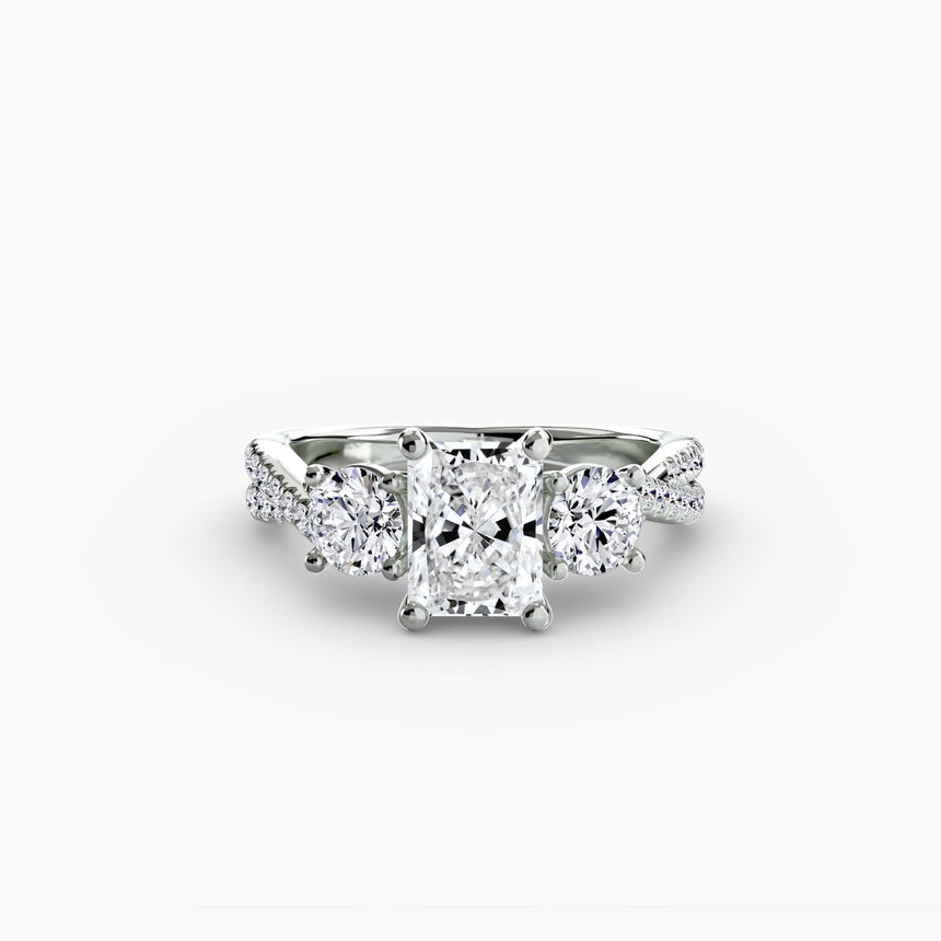 TRILOGIA Radiant Cut Pavé Three-Stone Ring Setting in 950 Platinum | SARATTI