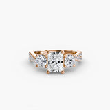 TRILOGIA Radiant Cut Pavé Three-Stone Ring Setting in Rose Gold | SARATTI
