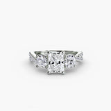 TRILOGIA Radiant Cut Pavé Three-Stone Ring Setting in White Gold | SARATTI
