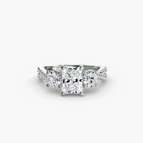 TRILOGIA Radiant Cut Pavé Three-Stone Ring Setting in White Gold | SARATTI