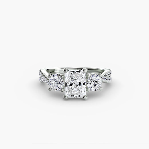 TRILOGIA Radiant Cut Pavé Three-Stone Ring Setting in White Gold | SARATTI