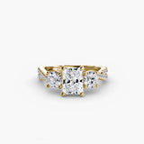 TRILOGIA Radiant Cut Pavé Three-Stone Ring Setting in Yellow Gold | SARATTI