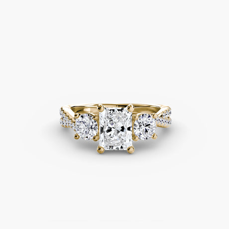 TRILOGIA Radiant Cut Pavé Three-Stone Ring Setting in Yellow Gold | SARATTI