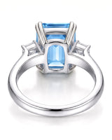 Trilune emerald-cut Aquamarine emerald-diamond step-cut three-stone ring setting in White Gold, alternate side view 3 | SARATTI