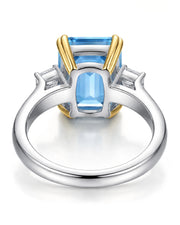 Trilune emerald-cut Aquamarine emerald-diamond step-cut three-stone ring setting in White Gold, setting detail | SARATTI