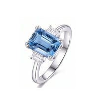 Trilune – Emerald Cut Aquamarine Three-Stone Ring Setting with Emerald-Cut Diamonds
