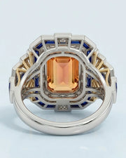 two tone Build My Ring Imperial Topaz setting with blue sapphire halo | SARATTI