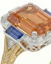 two tone emerald cut Topaz setting with sapphire and diamond structure - SARATTI
