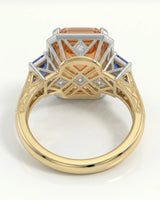 two tone emerald cut Topaz setting with sapphire and diamond structure | SARATTI