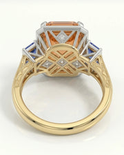 two tone emerald cut Topaz setting with sapphire and diamond structure | SARATTI