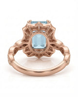 Valoria Crest emerald-cut Aquamarine ring setting in rose gold, underside showing geometric openwork gallery | SARATTI