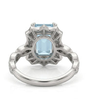 Valoria Crest emerald-cut Aquamarine ring setting in white gold, underside showing geometric openwork gallery | SARATTI