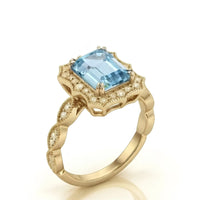 Valoria Crest – Emerald Cut Aquamarine Vintage Diamond Ring Setting