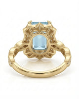 Valoria Crest emerald-cut Aquamarine ring setting in yellow gold, underside showing geometric openwork gallery | SARATTI