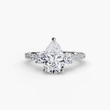 VALORIA Pear Cut three-stone pavé ring setting in 950 Platinum | SARATTI