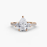 VALORIA Pear Cut three-stone pavé ring setting in Rose Gold | SARATTI