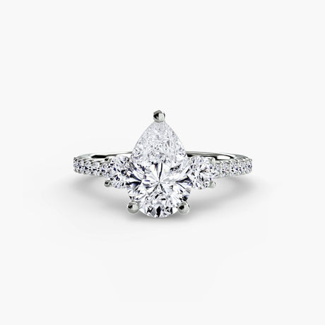 VALORIA Pear Cut three-stone pavé ring setting in White Gold | SARATTI