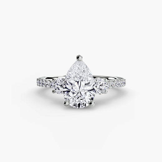 VALORIA Pear Cut three-stone pavé ring setting in White Gold | SARATTI