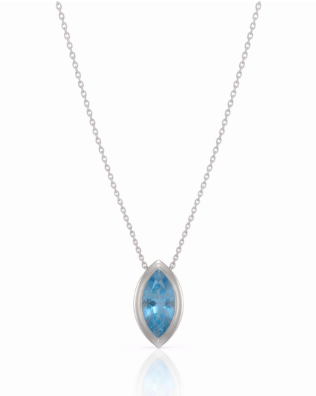 VELORA marquise cut Aquamarine bezel pendant necklace in White Gold, main view | SARATTI