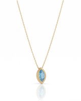 VELORA marquise cut Aquamarine bezel pendant necklace in Yellow Gold, angled side view | SARATTI
