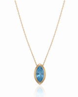 VELORA marquise cut Aquamarine bezel pendant necklace in Yellow Gold, main view | SARATTI