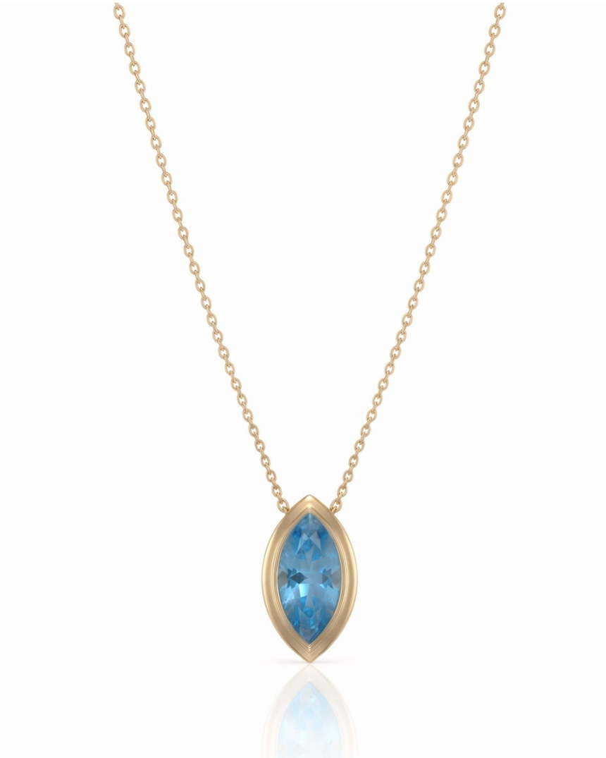 VELORA marquise cut Aquamarine bezel pendant necklace in Yellow Gold, main view | SARATTI