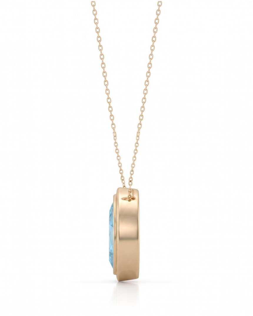 VELORA marquise cut Aquamarine bezel pendant necklace in Yellow Gold, side profile | SARATTI