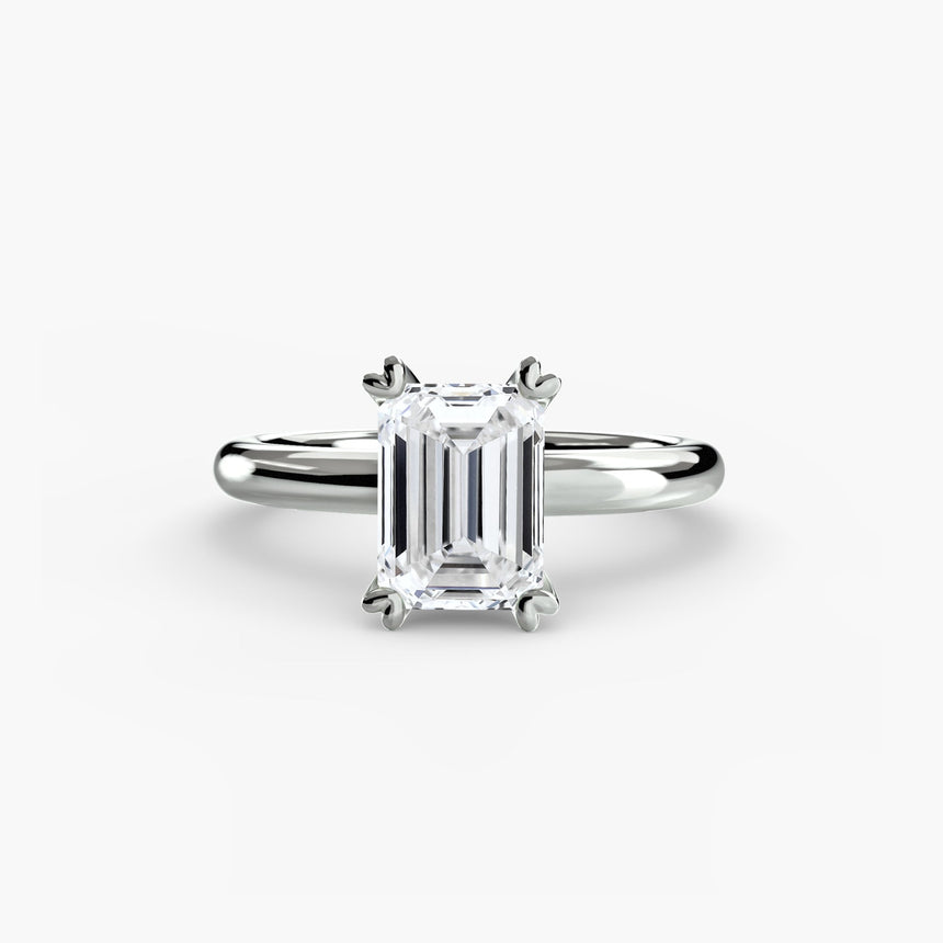 VERA Emerald Cut Heart-Prong Solitaire Ring Setting in 950 Platinum | SARATTI