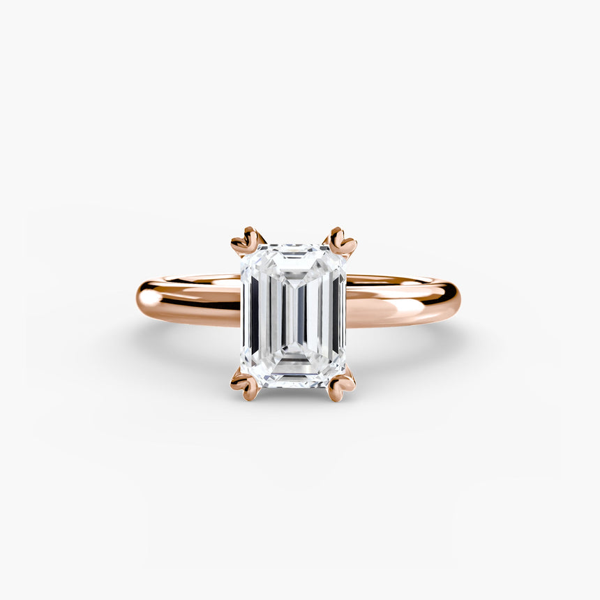 VERA Emerald Cut Heart-Prong Solitaire Ring Setting in Rose Gold | SARATTI