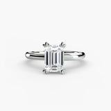 VERA Emerald Cut Heart-Prong Solitaire Ring Setting in White Gold | SARATTI