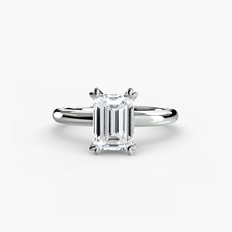VERA Emerald Cut Heart-Prong Solitaire Ring Setting in White Gold | SARATTI