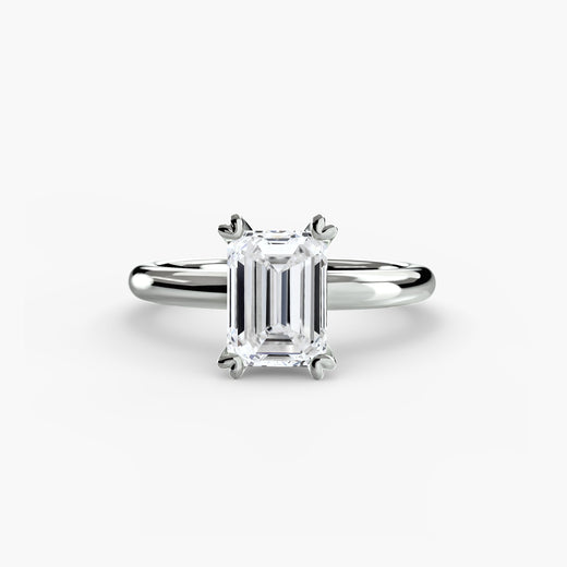 VERA Emerald Cut Heart-Prong Solitaire Ring Setting in White Gold | SARATTI
