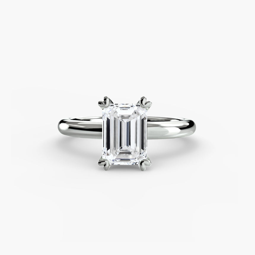 VERA Emerald Cut Heart-Prong Solitaire Ring Setting in White Gold | SARATTI