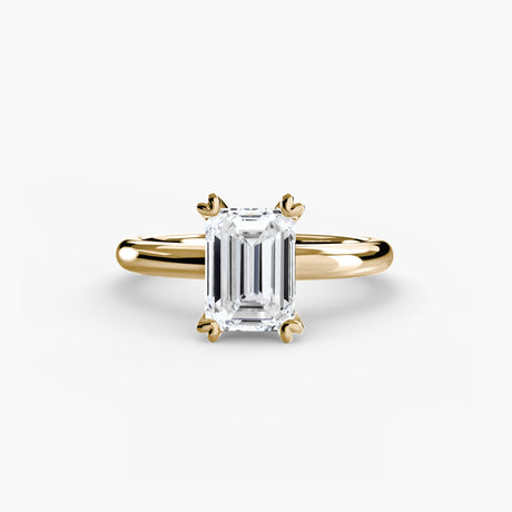 VERA Emerald Cut Heart-Prong Solitaire Ring Setting in Yellow Gold | SARATTI