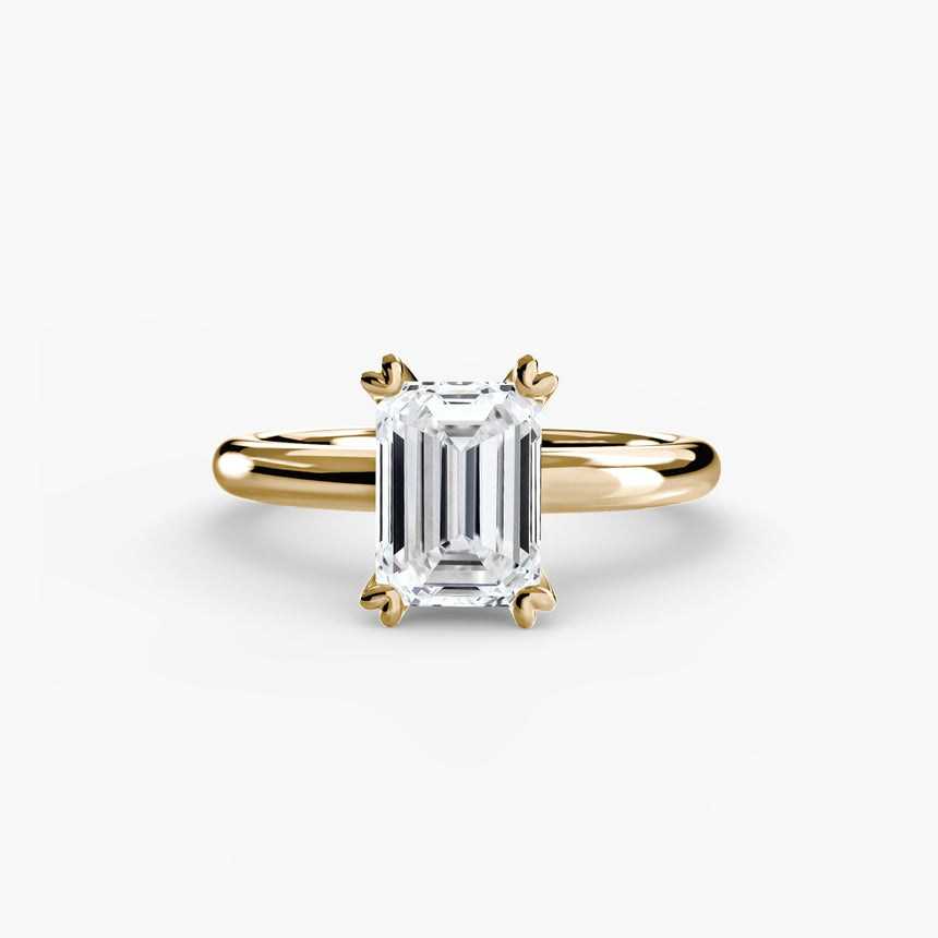 VERA Emerald Cut Heart-Prong Solitaire Ring Setting in Yellow Gold | SARATTI