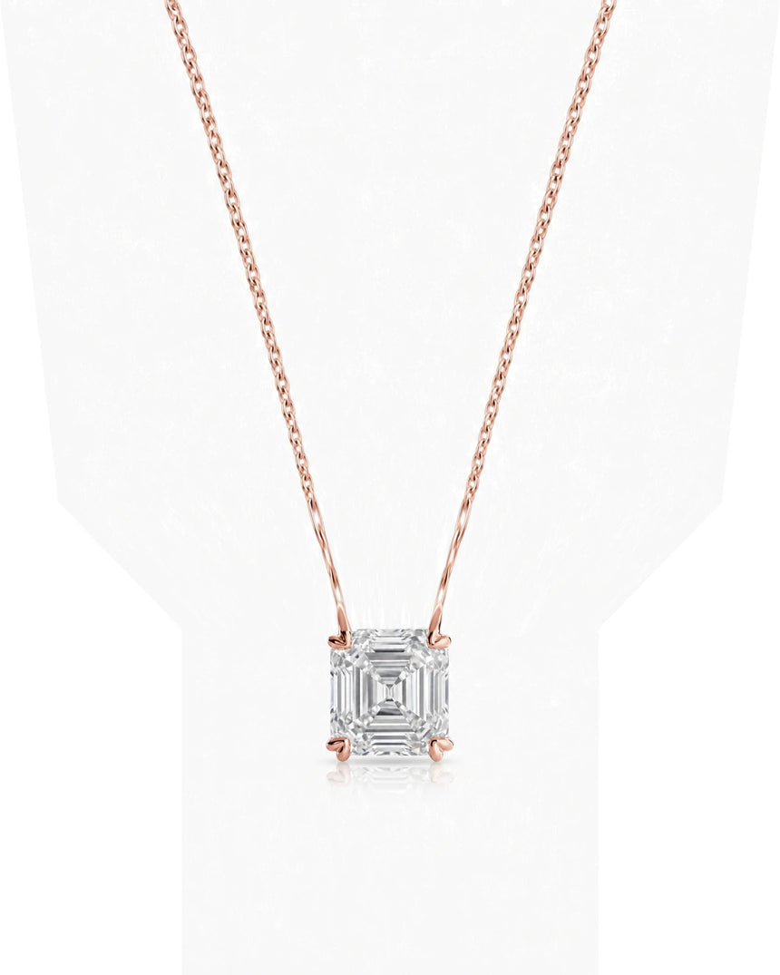 VERA Heart-Prong Asscher Cut solitaire necklace setting in rose gold, front view | SARATTI Fine Jewelry