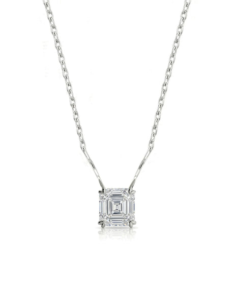 VERA Heart-Prong Asscher Cut solitaire necklace setting in white metal, front view | SARATTI Fine Jewelry