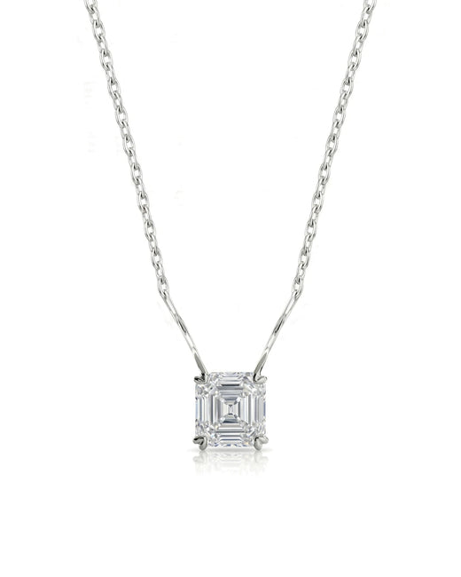 VERA Heart-Prong Asscher Cut solitaire necklace setting in white metal, front view | SARATTI Fine Jewelry